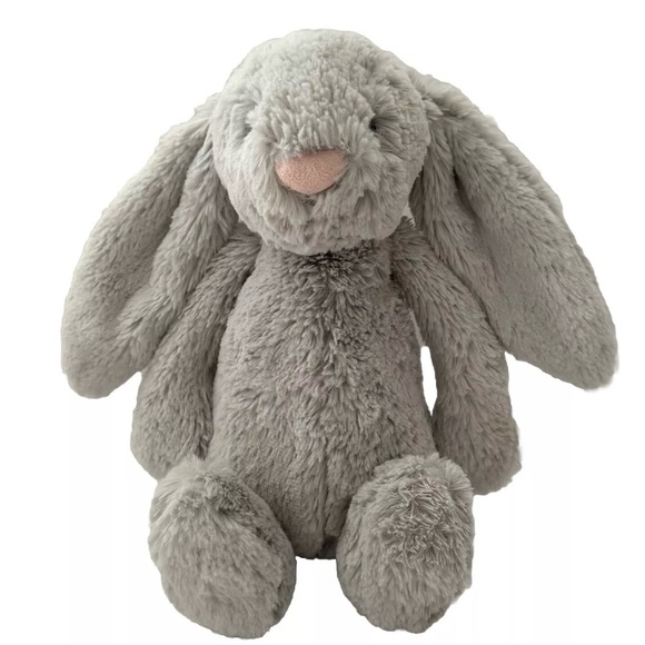 Jellycat London Bashful Bunny Gray Medium 12” Plush Toy Stuffed Rabbit Pink Nose - Picture 8 of 8